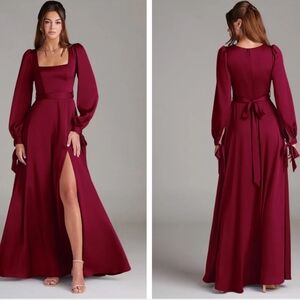Burgandy A-line Long Sleeve Dress